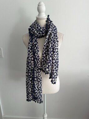 ROBERTA ROLLER RABBIT Navy Blue White Pom Detail Scarf